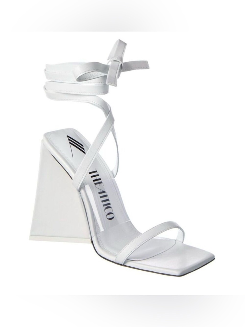 The Attico Isa Vinyl Leather Wrap Sandal White Sculptural Heel EU 38
